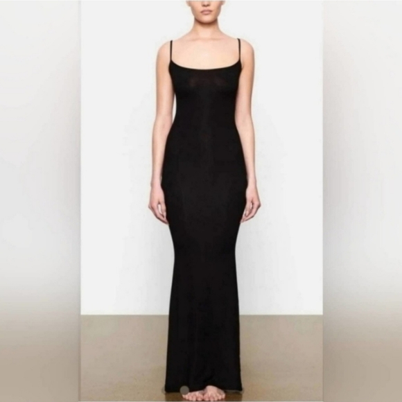 SKIMS Dresses & Skirts - New! SKIMS Rib LOUNGE LONG SLIP Viral Dress Maxidress Onyx XSmall